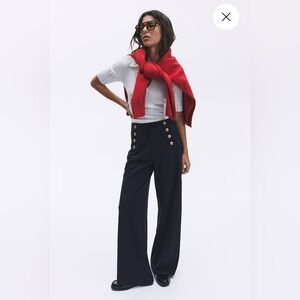 NEW High Waisted Sailor Pull On Trousers Wide-Leg  W/ Front Side Pockets Size S